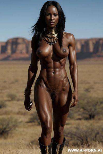 Black tribal soldier, plains. toned body. abs. perky nipples - ai-porn.ai on pornsimulated.com