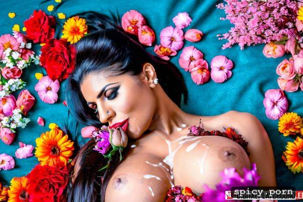 Sexy indian aunty, face covered in cum, 40 yo, covered with flowers - spicy.porn - India on pornsimulated.com