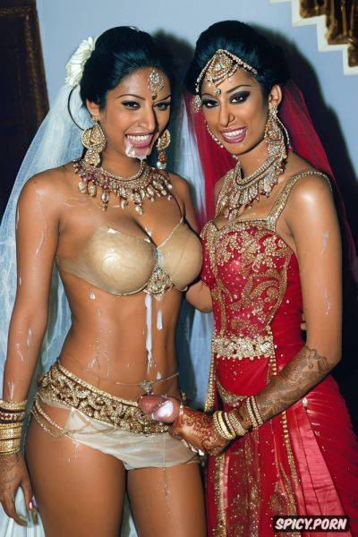 The two standing beautiful indian bride in wedding hall takes a huge black dick in the mouth and giving blowjob to the bride get covered by cum all over his bridal dress the bride realistic photo and real human and nude - spicy.porn - India on pornsimulated.com