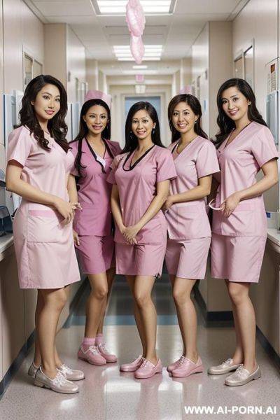 (multiple nurses), (multiple ethnicities), (pink medical scrubs);(place: state of the art hospital);( medium-sized, firm tits); - ai-porn.ai on pornsimulated.com