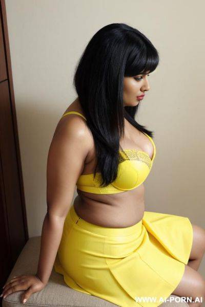 Yellow bra, yellow skirt, looking at camera, side view - ai-porn.ai on pornsimulated.com