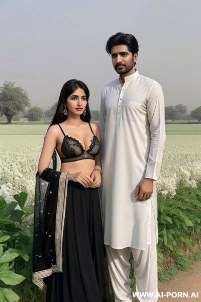 A pakistani couple in pakistani fields showing private body parts black bra white kameez - ai-porn.ai - Pakistan on pornsimulated.com