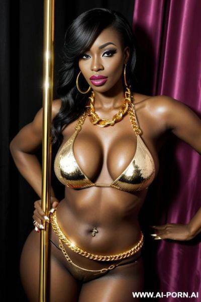 African milf, heavy makeup, stripper pole, gold chains - ai-porn.ai on pornsimulated.com