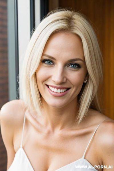 Ordinary white woman, blond, smiling - ai-porn.ai on pornsimulated.com