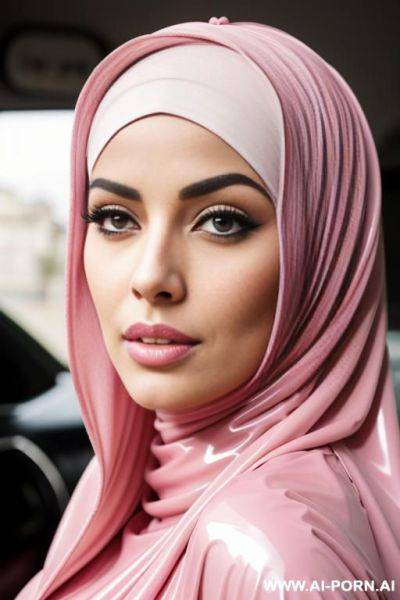 Pink hair arab hijab side view, latex - ai-porn.ai on pornsimulated.com