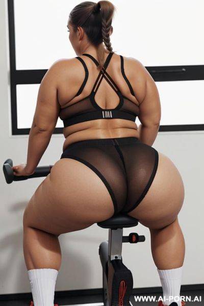 (chubby, (chubby woman), (chubby figure)), ((big round ass), (ass naked), (bare bottom), (show ass)), ((flash ass), (expose ass)), ( angle of view ass), (head looks to the side), ((long brown - ai-porn.ai on pornsimulated.com