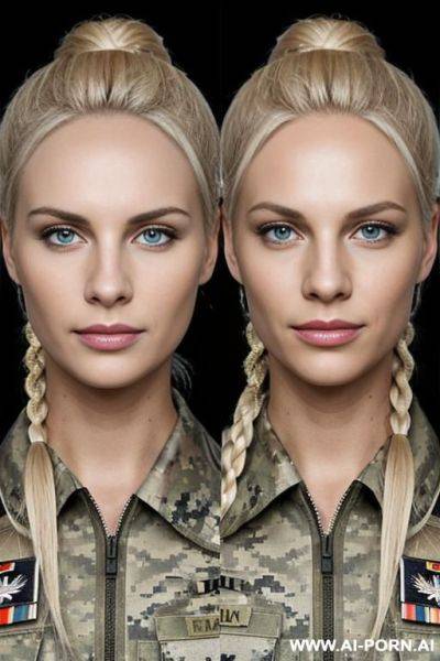 Military officer woman, germany, blonde, camouflage, sexy - ai-porn.ai on pornsimulated.com