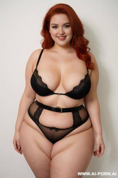 Full body photo shot, about at elegant art gallery, fat bbw curvy with love handless and tummy, she is 20 years old, wearing a sexy and hot red gartert belt lingeries. - ai-porn.ai on pornsimulated.com