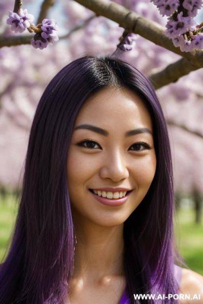 (highest quality) (visually pleasing) medium closeup, her tanned body, purple eyes, purple pupils, flowing hair, japanese, various hairstyles, cheerful wife, heroic look, - ai-porn.ai - Japan on pornsimulated.com