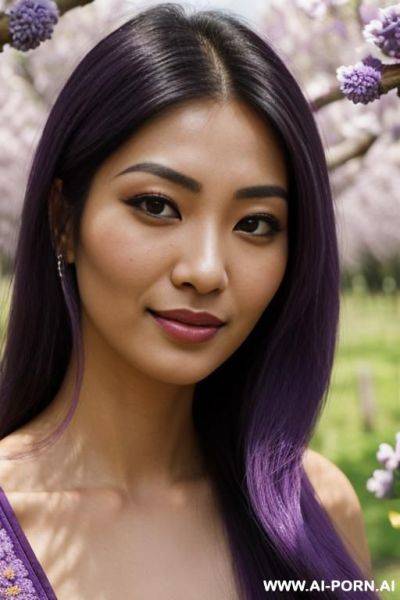 (highest quality) (visually pleasing) (se-ira sodesh-iro) medium closeup, her tanned body, detailed eyes, purple pupils, flowing hair, japanese, various hairstyles, cheerful wife, heroic look, - ai-porn.ai - Japan on pornsimulated.com