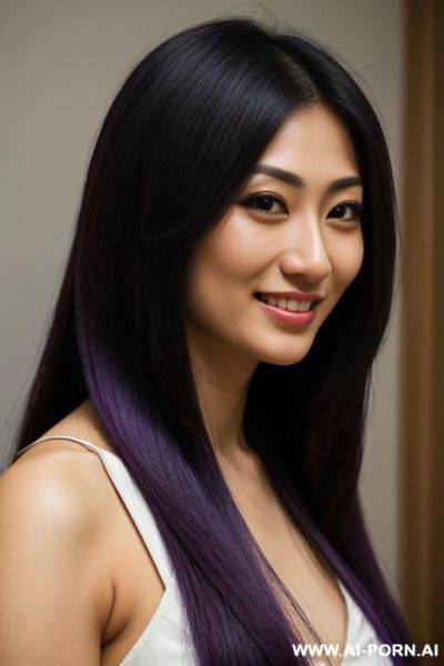 (highest quality) (visually pleasing) (se-ira sodesh-iro) medium closeup, entering her tanned body, purple eyes, purple pupils, flowing hair, japanese, various hairstyles, cheerful wife, heroic look, - ai-porn.ai - Japan on pornsimulated.com