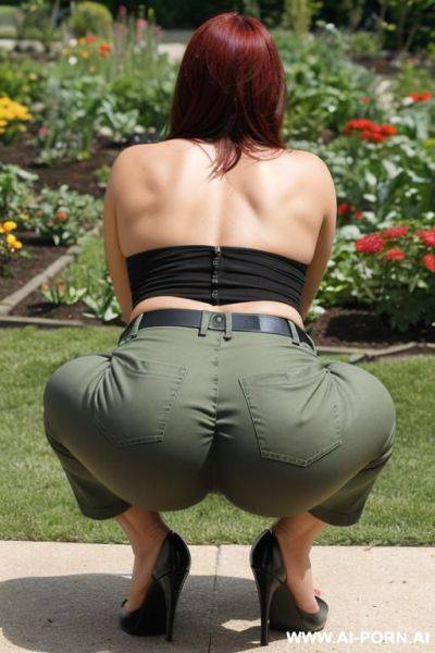 (housewife) (squatting) (garden) (pulled pants down) (pussy) (show ass) - ai-porn.ai on pornsimulated.com