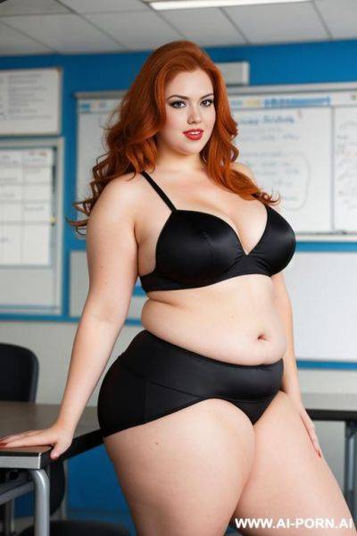 Full body photo shot, about at classroom, fat bbw curvy with love handless and tummy, she is dressed as a cheerleader, so sexy and hot stocking, heart-shaped face, - ai-porn.ai on pornsimulated.com