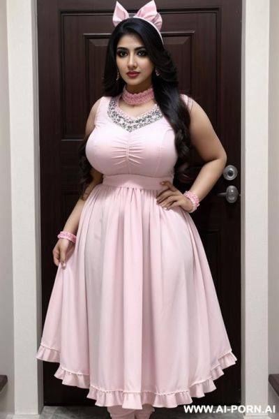 A pakistani shemale, big tits, big ass, wide waist, wearing pink dress and white headband - ai-porn.ai - Pakistan on pornsimulated.com