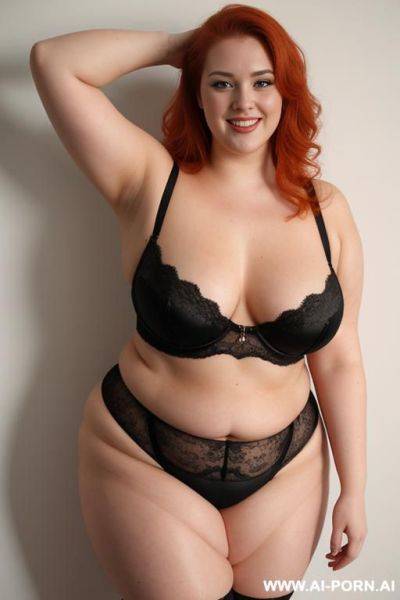 Full body photo shot, about at elegant art gallery, fat bbw curvy with love handless and tummy, she is 20 years old, wearing a sexy and hot red gartert belt lingeries. - ai-porn.ai on pornsimulated.com