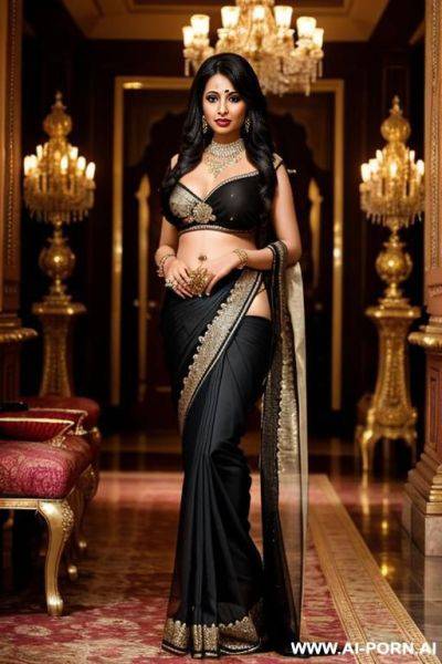 Indian lady black saree stripping with open boobs & naked pussy - ai-porn.ai - India on pornsimulated.com