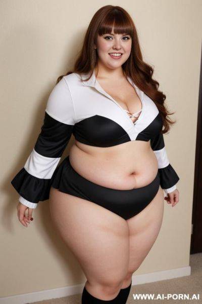 Full body photo shot, professional photo studo, chubby fat bbw cheerleader, with tummy and lovehandless. - ai-porn.ai on pornsimulated.com