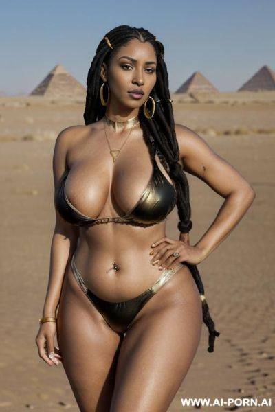 ((sexy hot mom attractive milf, egyptian, black long hair braided in dreadlocks, dreadlocks, black lipstick)) (completely naked no clothes) ((sexy standing pose, direct eye contact)) (((saggy oversize - ai-porn.ai - Egypt on pornsimulated.com