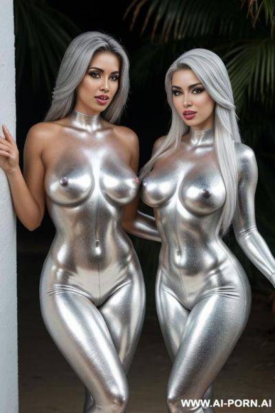 Photo of gorgeous brazilian bimbos covered completely in silver bodypaint - ai-porn.ai - Brazil on pornsimulated.com