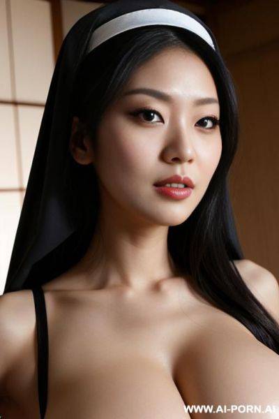 Nun, japanese woman , beautiful super detailed face , extremely massive boobs ,open dress, no nude boobs, no nude. - ai-porn.ai - Japan on pornsimulated.com