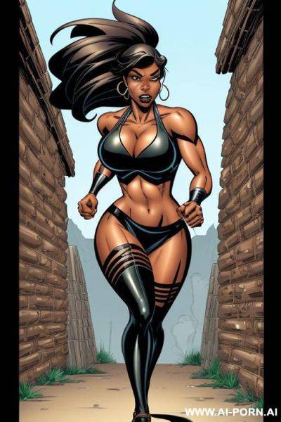 (((cartoon comics art))), ((high fantasy)), toned fit, black woman, fighter, running - ai-porn.ai on pornsimulated.com