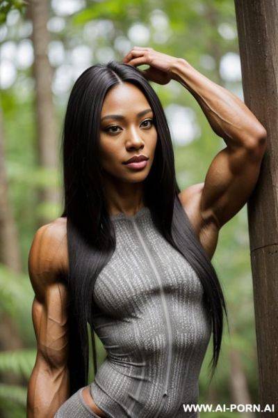 Native princess (((shredded physique))), absolutely beauty, beautiful face (((grey eyes))) light dark skin, very tall, long hair, straight hair, bright light, totally naked, nature, hairy pussy - ai-porn.ai on pornsimulated.com