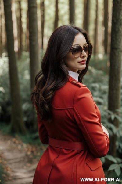 Elegant italian red coat sunglasses shirt underbrush - ai-porn.ai - Italy on pornsimulated.com