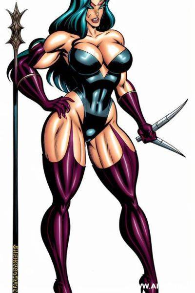 (((cartoon comics art))), ((high fantasy)), tall, muscle demon, woman, - ai-porn.ai on pornsimulated.com