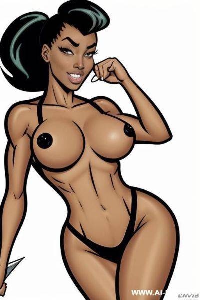 (((cartoon comics art))), toned fit, black woman, nude, running - ai-porn.ai on pornsimulated.com