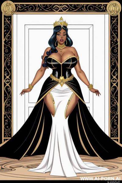 (((cartoon comics art))), ((high fantasy)), black bbw queen, with crown, long flowing dress, palace background - ai-porn.ai on pornsimulated.com