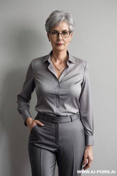 Slender, german, round glasses, stuffy, pixiecut, pants, blouse - ai-porn.ai - Germany on pornsimulated.com