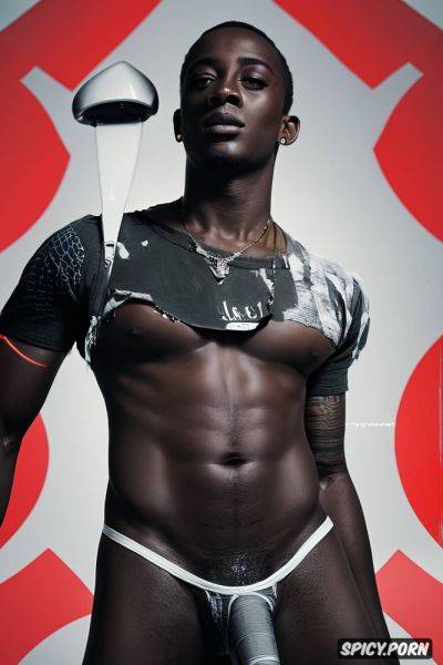 Black congolese 18 yo model shave sexy black twink men shave in photo realism with a black spade emoji print on his white t shirt with a massive huge dick - spicy.porn - Congo on pornsimulated.com