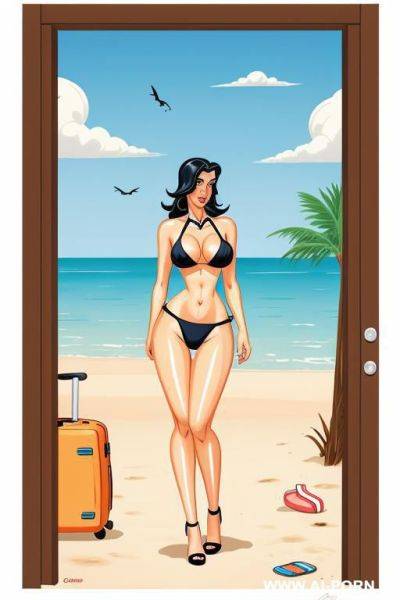 (((cartoon art))), woman, sunbag, beach - ai-porn.ai on pornsimulated.com