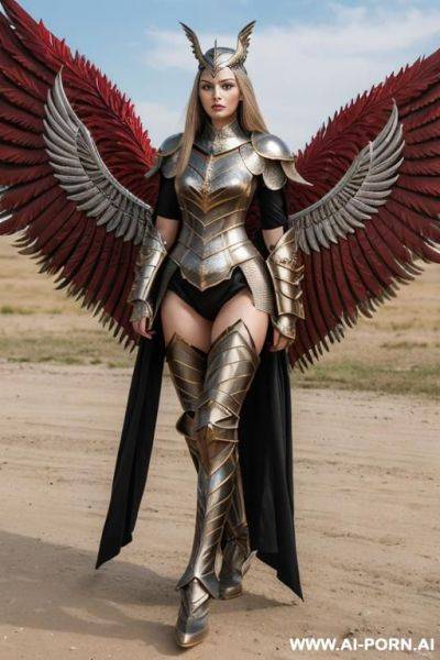 Winged hussar armor, ultra realistic woman, majestic woman, frontal view, face frontal view, full body view - ai-porn.ai on pornsimulated.com