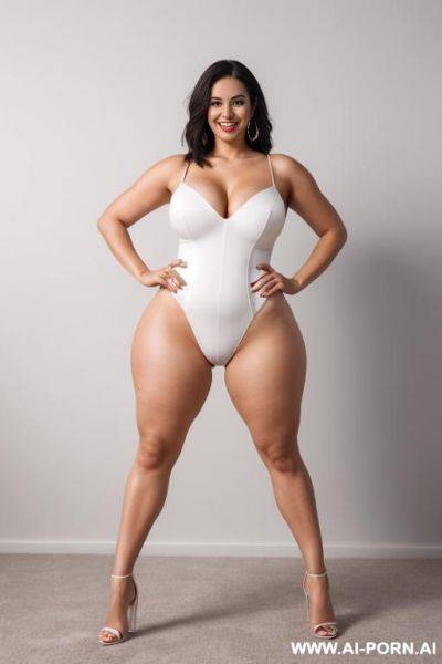 Short white teacher, hairy pussy, standing pose, highheel sandals, smile (wide hips, massive thighs) (((choose the most perfect, most realistic, real photo))) - ai-porn.ai on pornsimulated.com