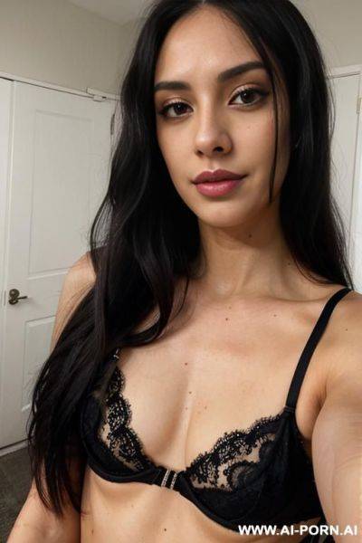 Woman long hair lime lace bra selfie - ai-porn.ai on pornsimulated.com