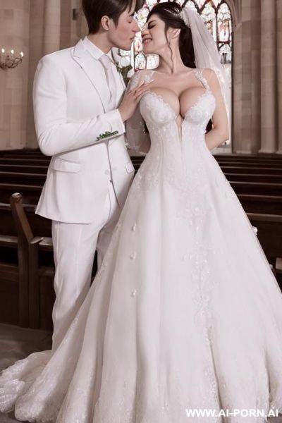 ((((hyper realistic)))) ((((d0uglas and reg1na)))) ((((portrait couple)))) ((((blessed wedding)))) ((((dazzling bride with handsome groom)))) ((((shine wonderful dress with gigantic cleavage)))) ((((teardrops - ai-porn.ai on pornsimulated.com