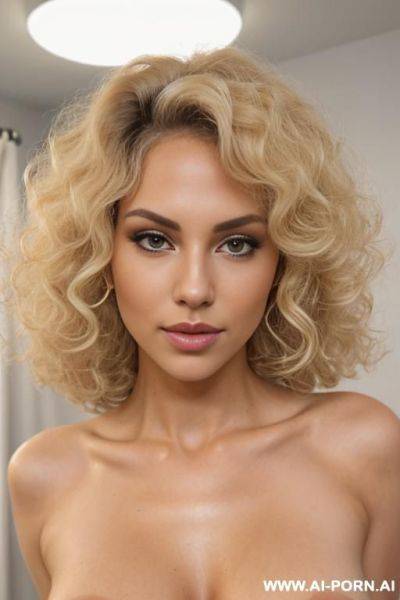 ((((super beautiful)))) (((angel-like face))) (((round face))) (((((snub nose))))) ((((full lips)))) lustful half open mouth, totally nude, standing pose ((delicate collar)) show pussy, bright blonde curly pupic hair, fluffy curly wild afro - ai-porn.ai on pornsimulated.com