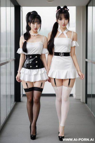 2 woman, high heels, white tight dress - ai-porn.ai on pornsimulated.com