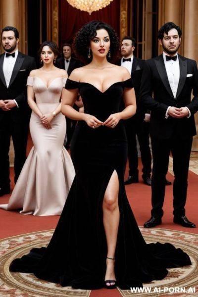 Woman and two men. many people in the background in the middle of a beautiful opera with carpets, many - ai-porn.ai on pornsimulated.com