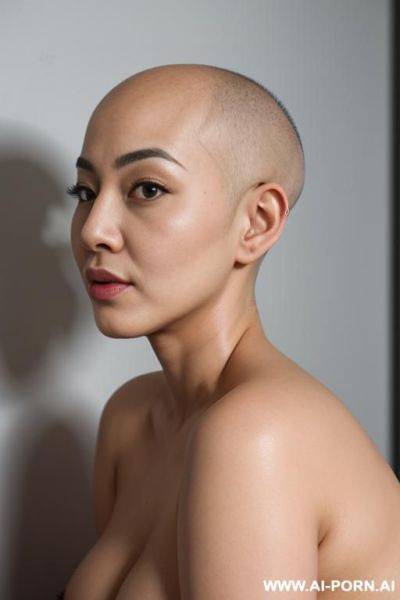 Curvy beautiful asian milf naked bald hair, big eyes, blowjob, side view - ai-porn.ai on pornsimulated.com