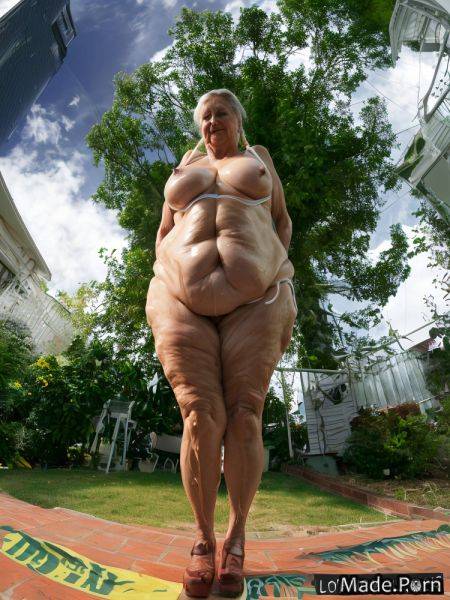 90 fat saggy tits woman shiny skin ssbbw standing AI porn - made.porn on pornsimulated.com