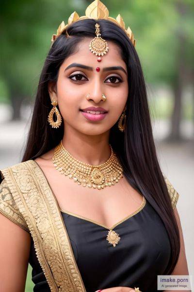 Indian girl Amritha Aiyer with black devil horns and gold crown... - imake.porn - India on pornsimulated.com