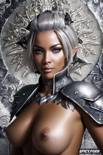 Fantasy female paladin dragon age beautiful face ebony skin silver hair full body shot - spicy.porn on pornsimulated.com