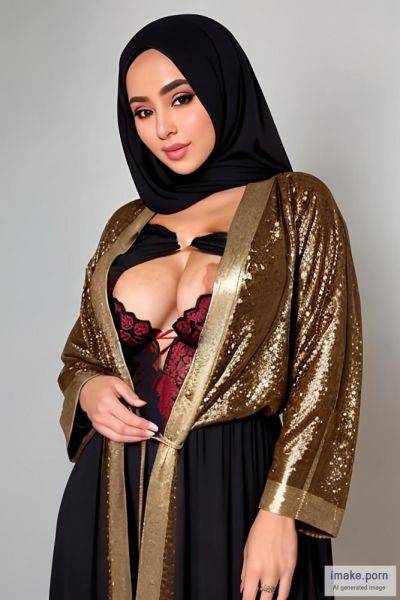 Red Silk abaya with hijab boobs - imake.porn on pornsimulated.com