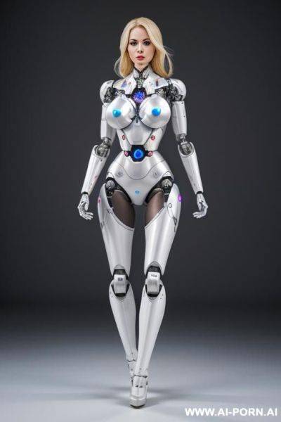 Busty blonde robot, fully robotic body, head disconnected from the body, full body view - ai-porn.ai on pornsimulated.com