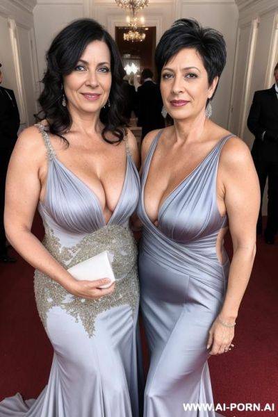 Mature woman, evening dress, cleavage, lesbian couple - ai-porn.ai on pornsimulated.com