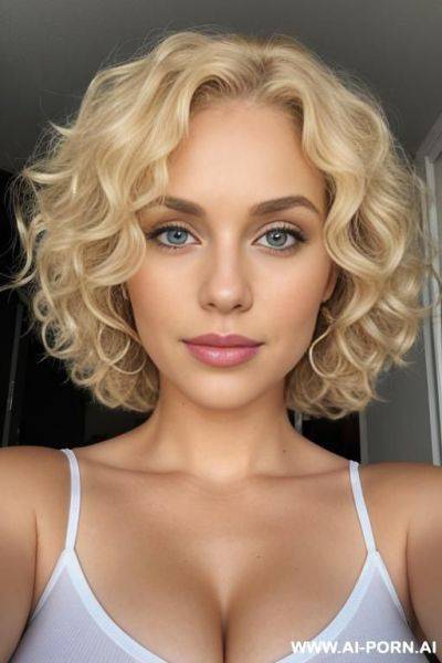 Pretty attractive curly haired swedish blonde, big full thick soft curly blonde bobcut, big bouncy blonde curls, billowy curly blonde hair, eye contact - ai-porn.ai - Sweden on pornsimulated.com