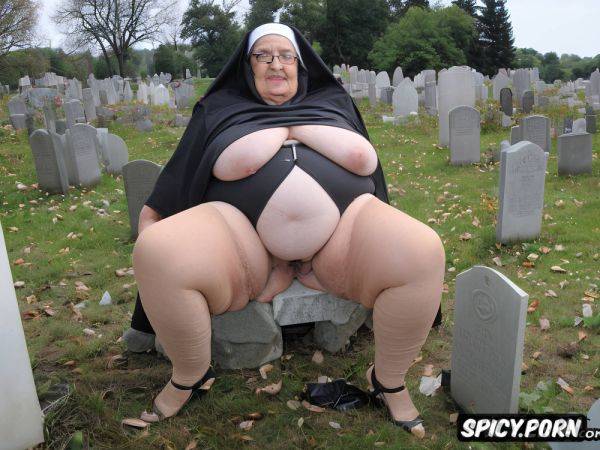 Saggy big huge tits, an ultra realistic, nun dressed, spreading very hairy pussy - spicy.porn on pornsimulated.com