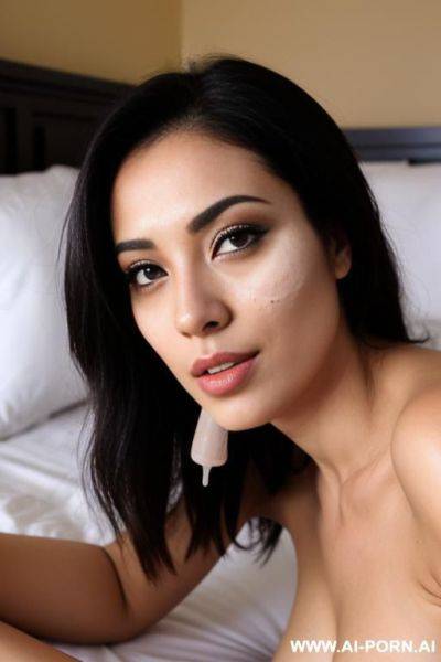 Woman on bed with cum on face - ai-porn.ai on pornsimulated.com